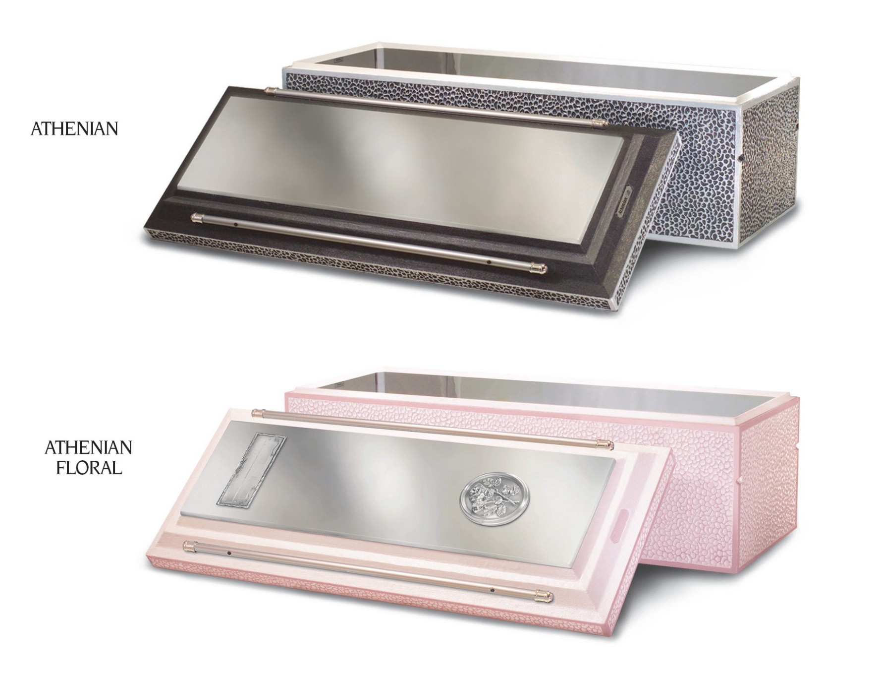 Doric Athenian and Athenian Floral burial vaults with stainless steel carapace