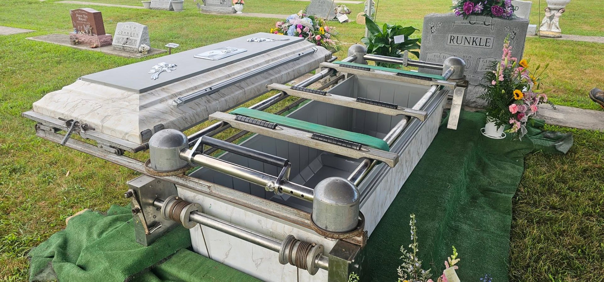 Marble finish burial vault installed at a cemetery in Logansport, IN
