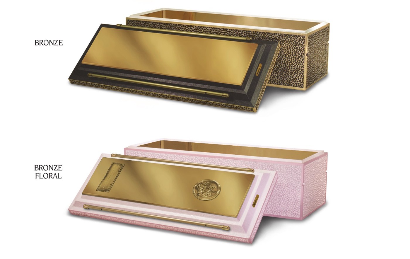 Doric Bronze burial vault in bronze and bronze floral finishes